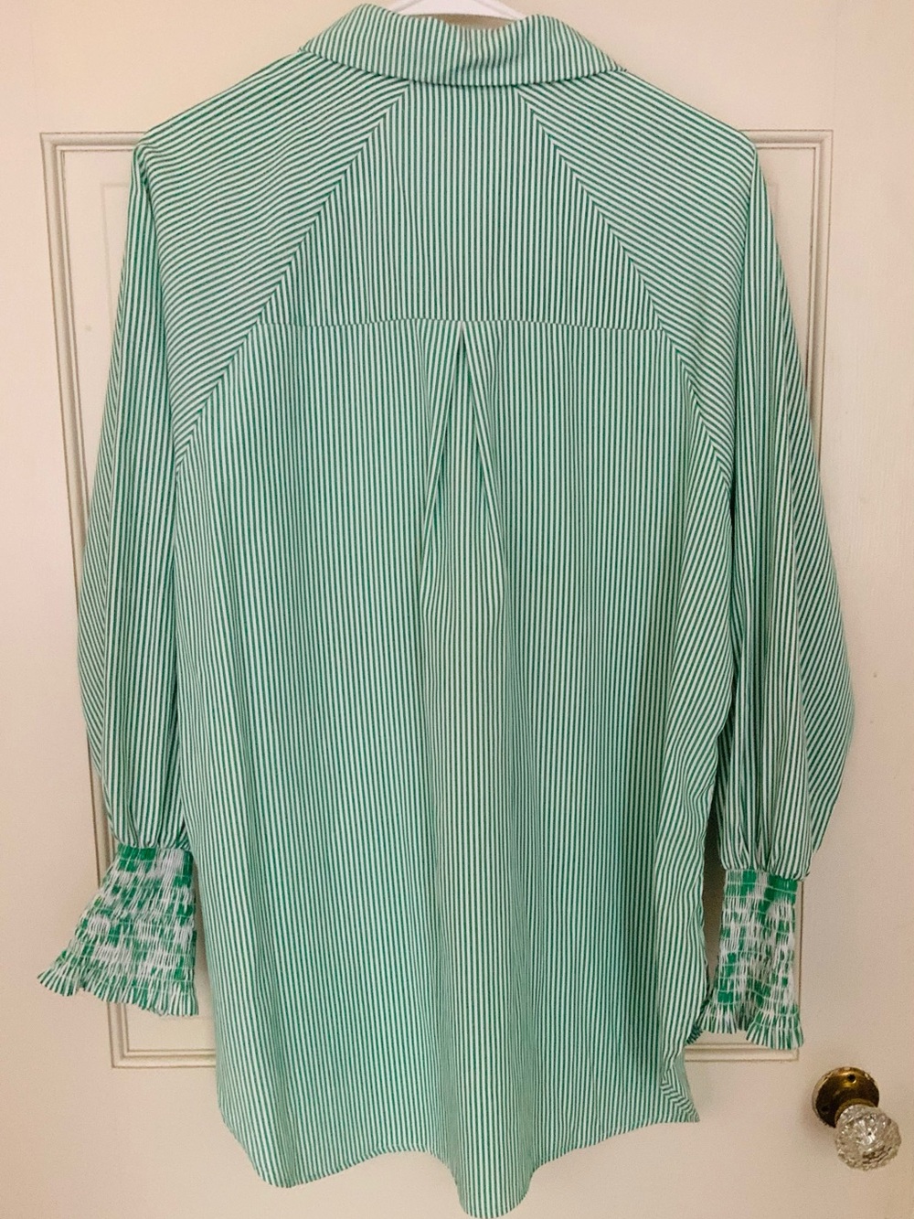 Oversized green and white striped shirt